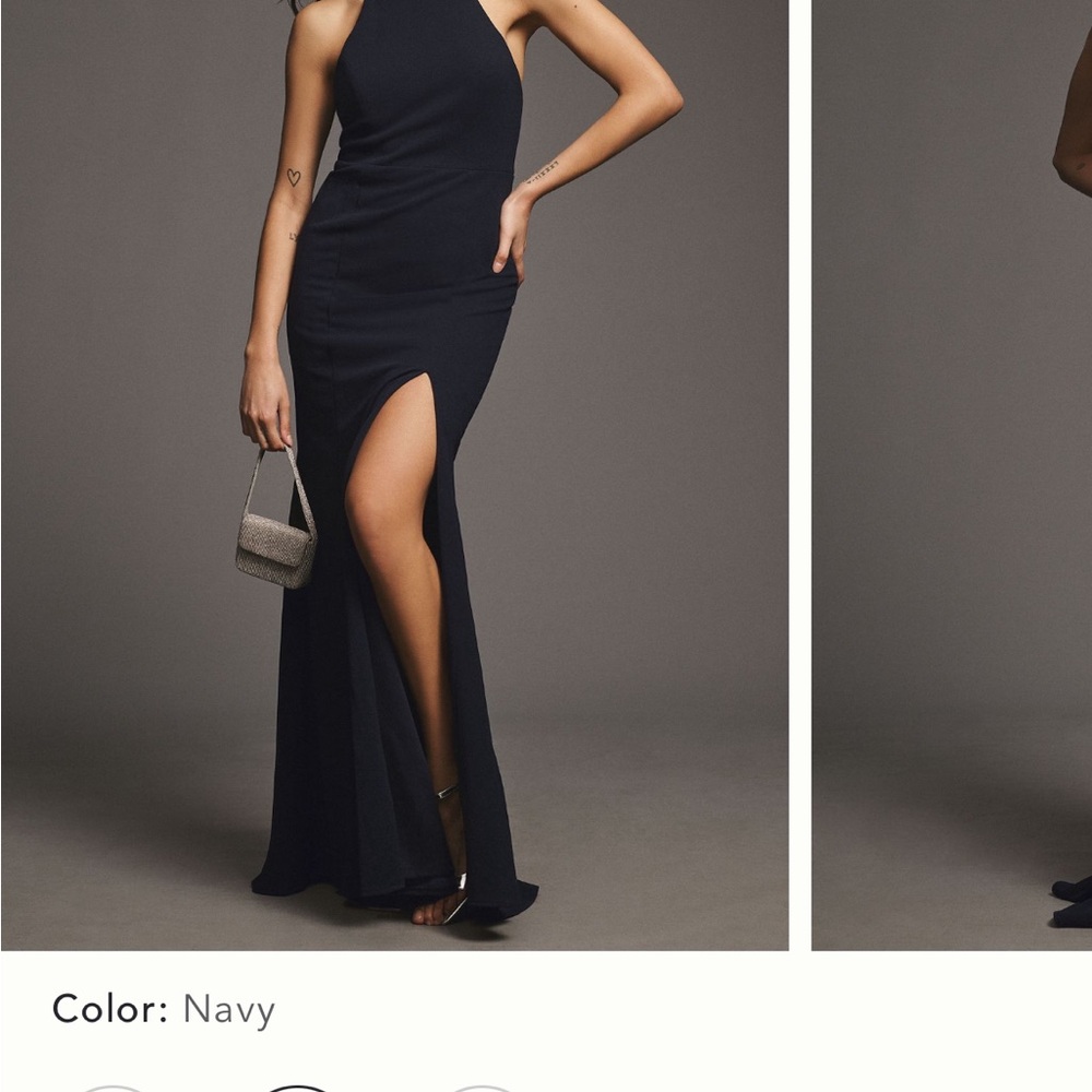 BHLDN Black Julianna One-Shoulder Backless Gown with Thigh Slit